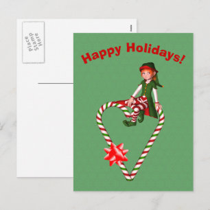 Candy cane Heart Elf-julkort Helgdag vykort