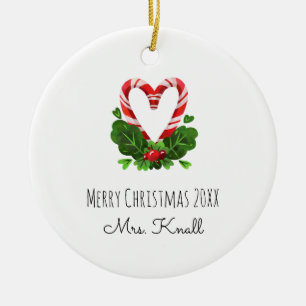 Candy cane Heart God jul Year TEACHER Namn Julgransprydnad Keramik