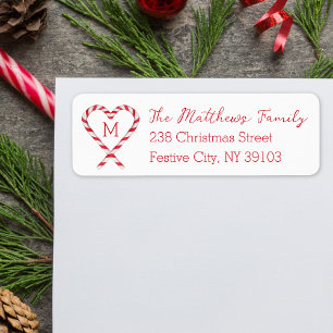 Candy cane Heart Monogram-Returadressen jul Returadress Etikett