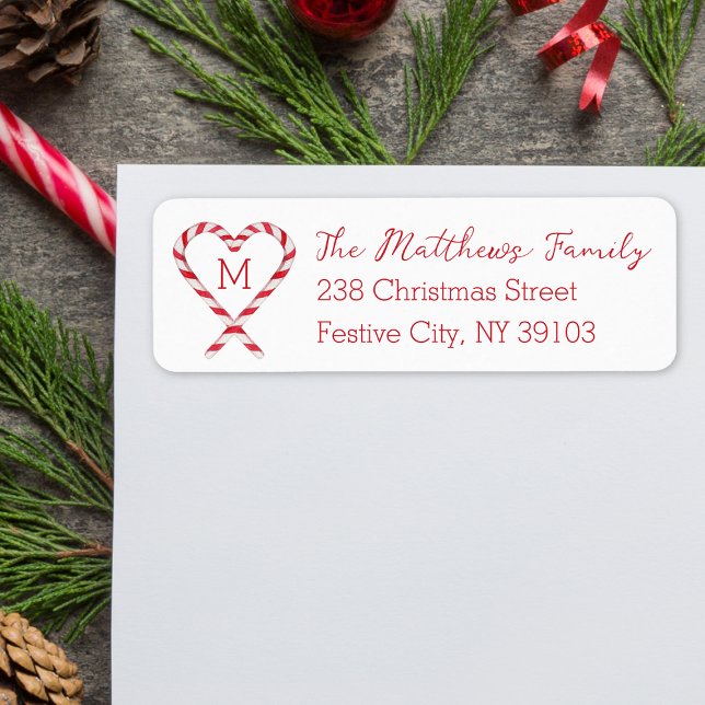Candy cane Heart Monogram-Returadressen jul Returadress Etikett (Skapare uppladdad)