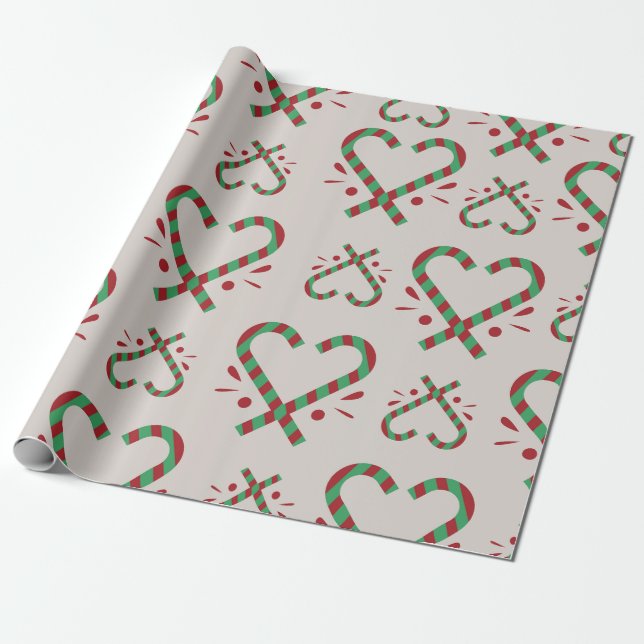 Candy cane Heart-Shaped Julafton Wrapping Presentpapper (Utrullad)