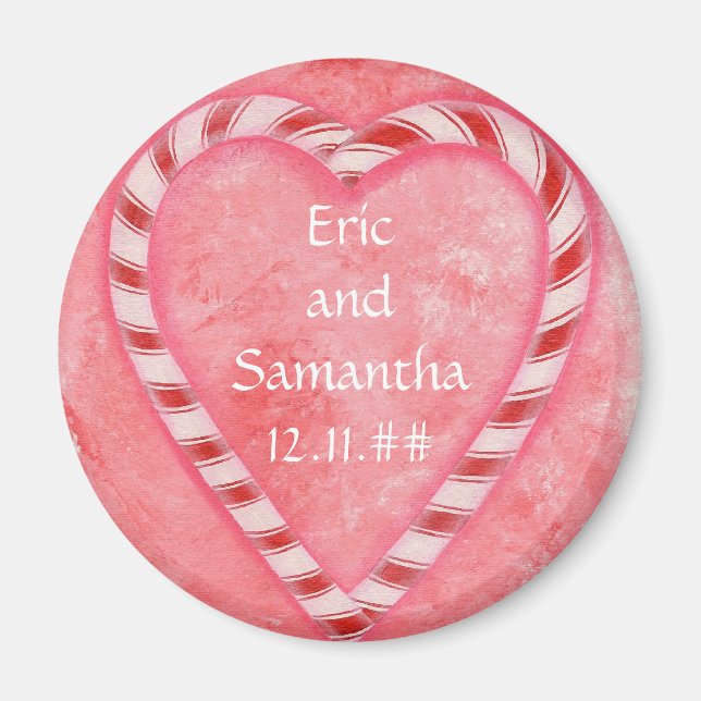 Candy cane Heart Spara datumet bröllop magnet (Framsidan)