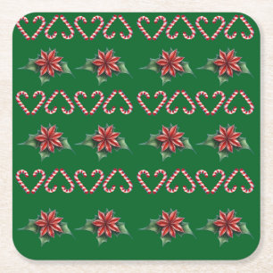 Candy Cane-hjärta och jullysmotiv – Festiv Chris Underlägg Papper Kvadrat