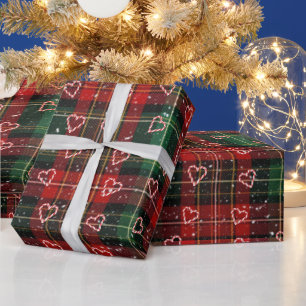 Candy Cane-hjärtan och snöflingor på Plaid Presentpapper