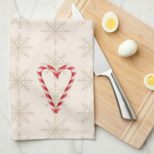 Candy Cane Hjärtillustration Snöflingemönster Kökshandduk