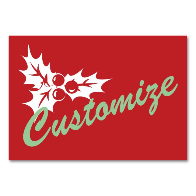 Candy cane Holly | Bord-kort för Retro Anpassnings Bordsnummer (Framsidan)