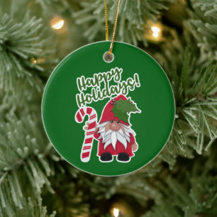 Candy cane Holly Gnome Glad helg! Julgransprydnad Keramik