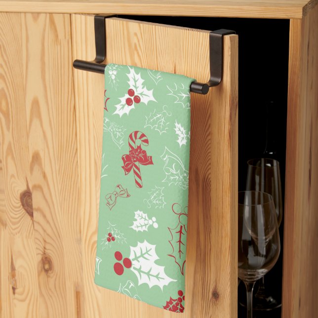 Candy cane Holly | Helgdag Kitchen Towel Kökshandduk (Thirds Fold)