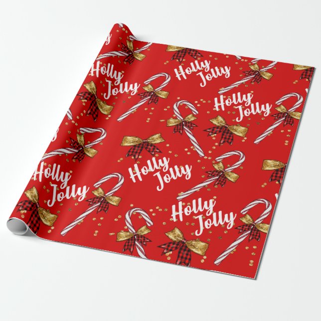 Candy cane Holly Jolly-julklapp Presentpapper (Utrullad)