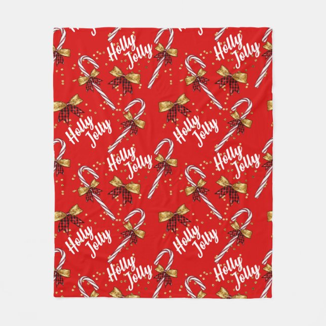 Candy cane Holly Jolly Modern juljul Fleecefilt (Framsidan)