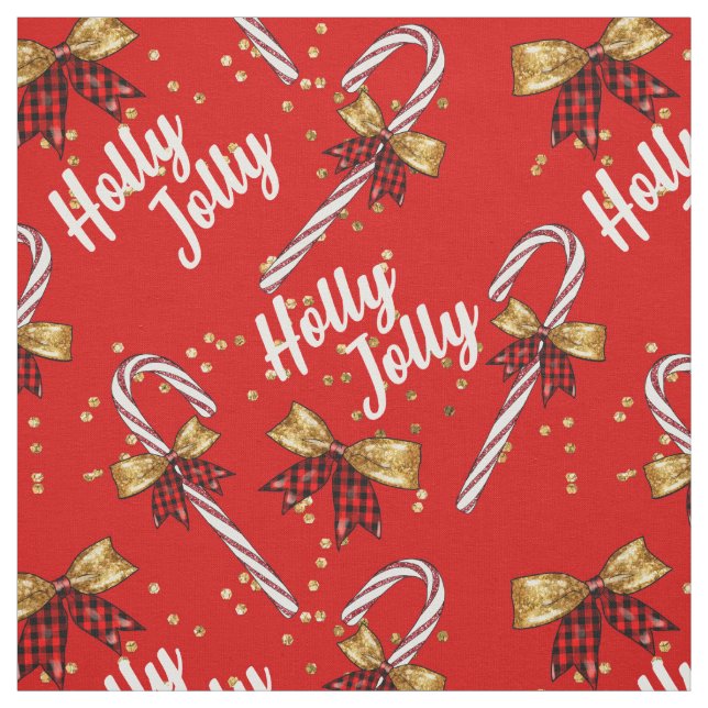 Candy cane Holly Jolly Modern juljul Tyg (Provkarta)