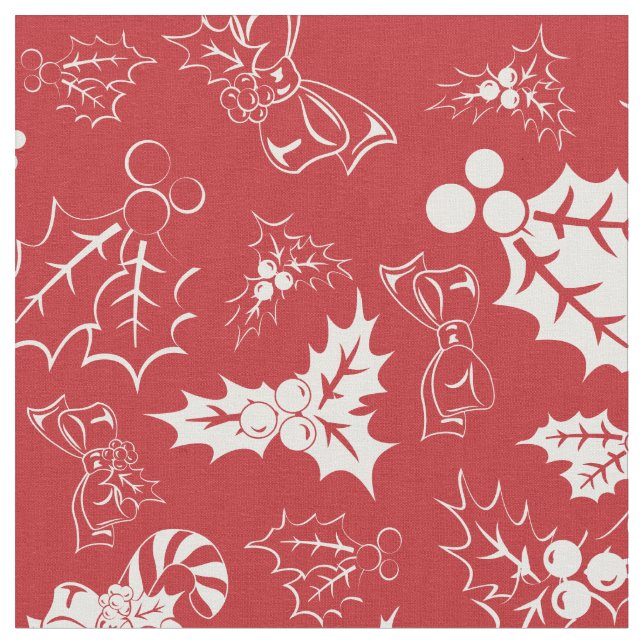 Candy cane Holly | Red and White Helgdag Fabric Tyg (Närbild)