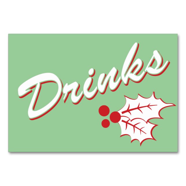 Candy cane Holly | Retro Drinks Bord-kort 3 x 5 Bordsnummer (Framsidan)