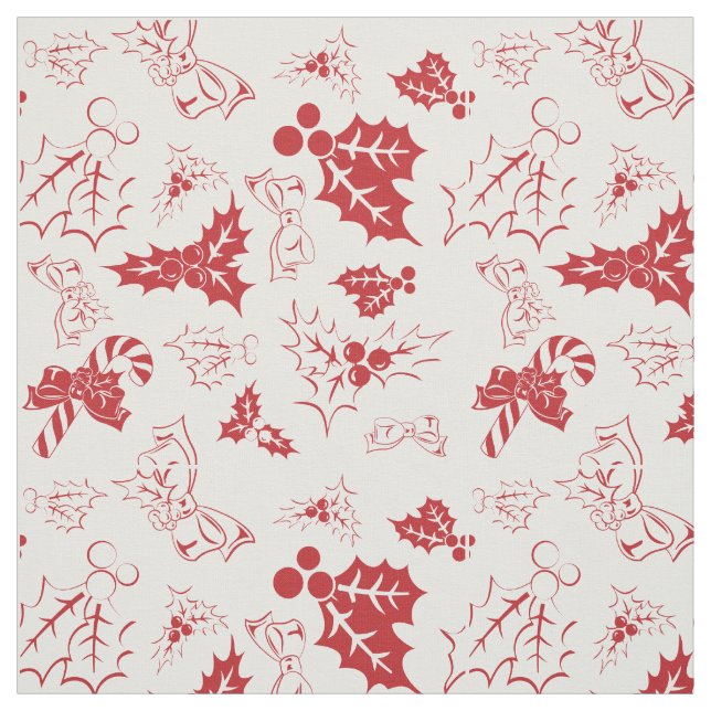 Candy cane Holly | Vit och röd Helgdag Fabric Tyg (Provkarta)