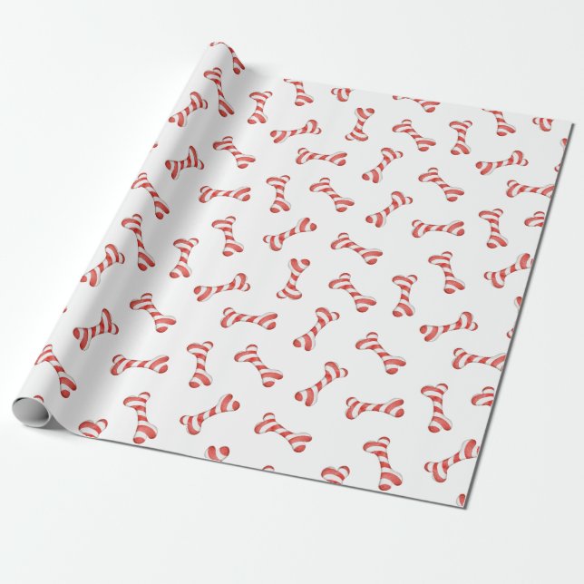 Candy cane Hund Bone-jul Presentpapper (Utrullad)