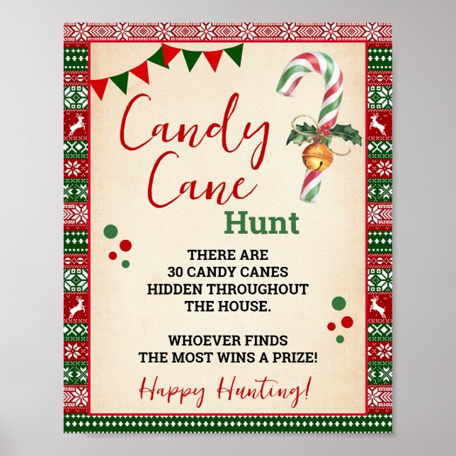 Candy Cane Hunt Game Ugly Sweater Sign Poster (Framsidan)