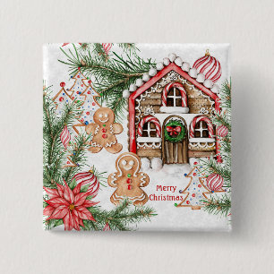 Candy cane hus, pepparkaksgubbe, poinsettia knapp