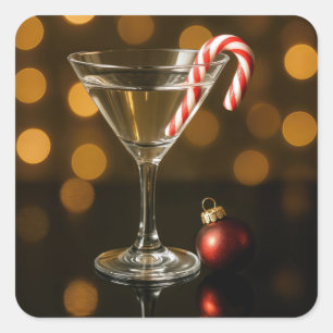 Candy Cane i en julmartini Fyrkantigt Klistermärke