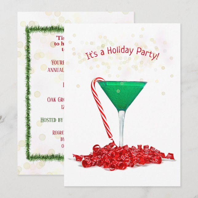 Candy cane i Martini-glas Inbjudningar (Fram/baksida)