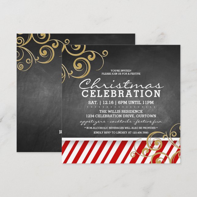 Candy cane-inbjudan till julfest inbjudningar (Fram/baksida)