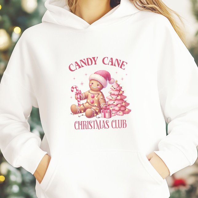 Candy cane jul t shirt (Girls Christmas Hoodie White , Candy Cane Cristmas Club, Pink Christmas)