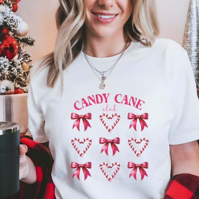 Candy cane jul t shirt (Christmas shirt for Women Candy Cane Club cute tee with  candy cone hearts and bows)
