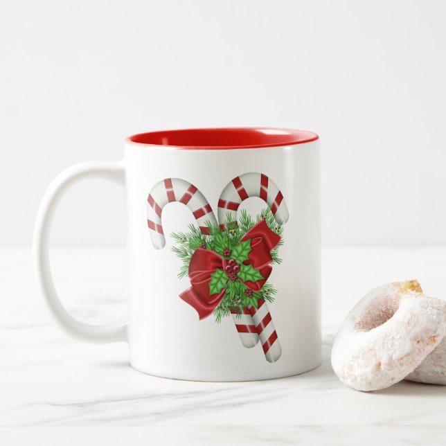 Candy cane jul, två-tonkaffe Mugg (Med munk)