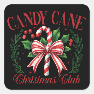 Candy Cane Julklubb Squad Matchande Vinter Fyrkantigt Klistermärke