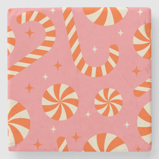 Candy cane julretro mönster stenunderlägg (Framsidan)