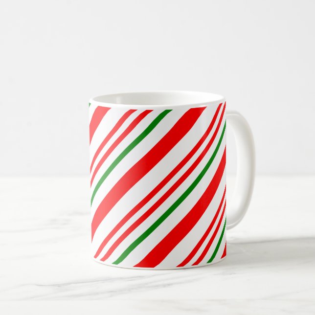 Candy cane Julrött Grönt Rand Mönster Kaffemugg (Framsida höger)