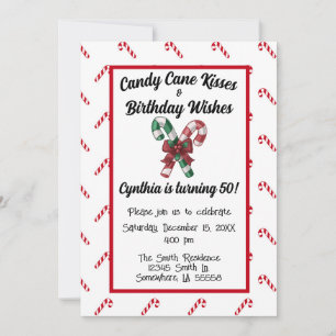 Candy cane Kisses och 50:e födelsedagen Önskemål Inbjudningar