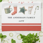 Candy cane Kit, julkaka Kökshandduk<br><div class="desc">En roligt-design med vinter-favoriter med vattenfärg - hett choklad,  candy cane,  lagerhållning. God jul i contemporaryns skriptteckensnitt,  perfekt för att fira julhelgen. kan redigeras,  som en del av en samling.</div>