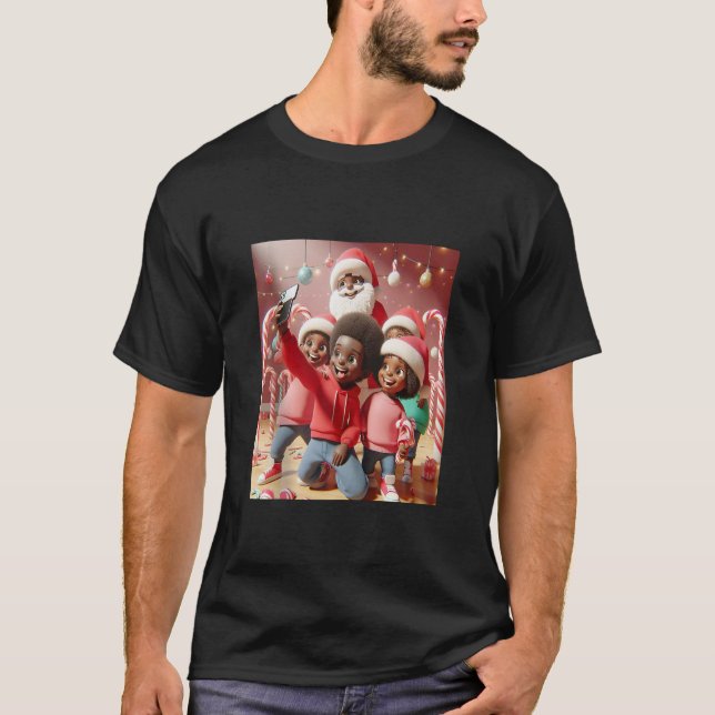 Candy cane Lane African American Santa Group Holid T Shirt (Framsida)