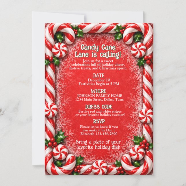 Candy Cane Lane Julfest Inbjudningar (Framsida)