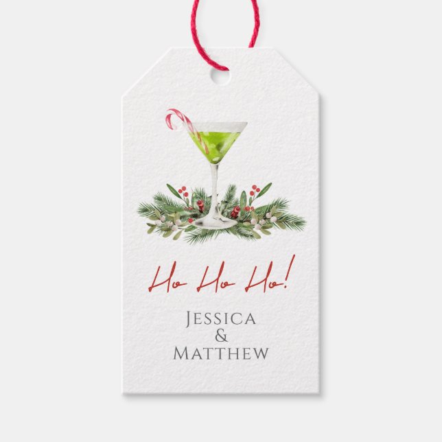 Candy Cane Martini och Misteltoe Par Högtid Presentetikett (Framsidan)