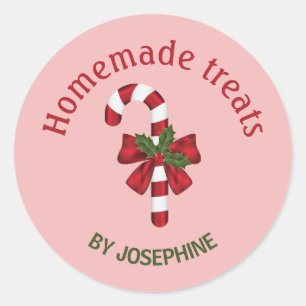 Candy Cane Med En Rosett På Rosa - Hemmagjorda God Runt Klistermärke