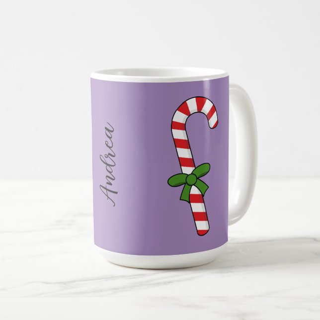 Candy cane med Grönt Ribbon | Lägg till ditt namn Kaffemugg (Framsida höger)