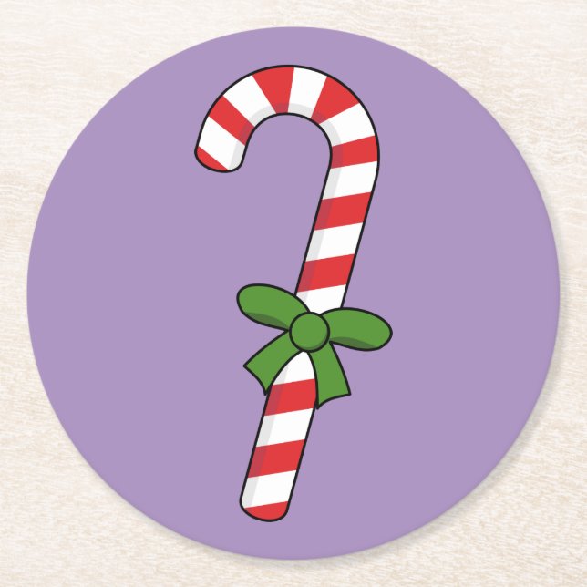 Candy cane med Grönt Ribbon Underlägg Papper Rund (Framsidan)