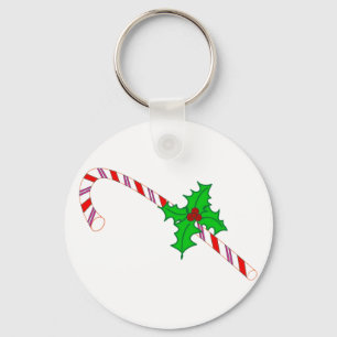 Candy cane med järnekdesign på Keychain Nyckelring