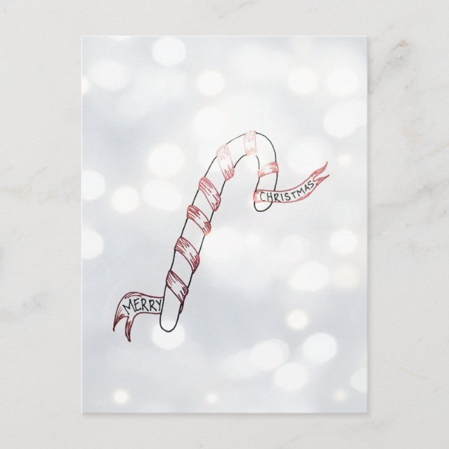 Candy cane med Ribbon, vykort för jul (Framsida)