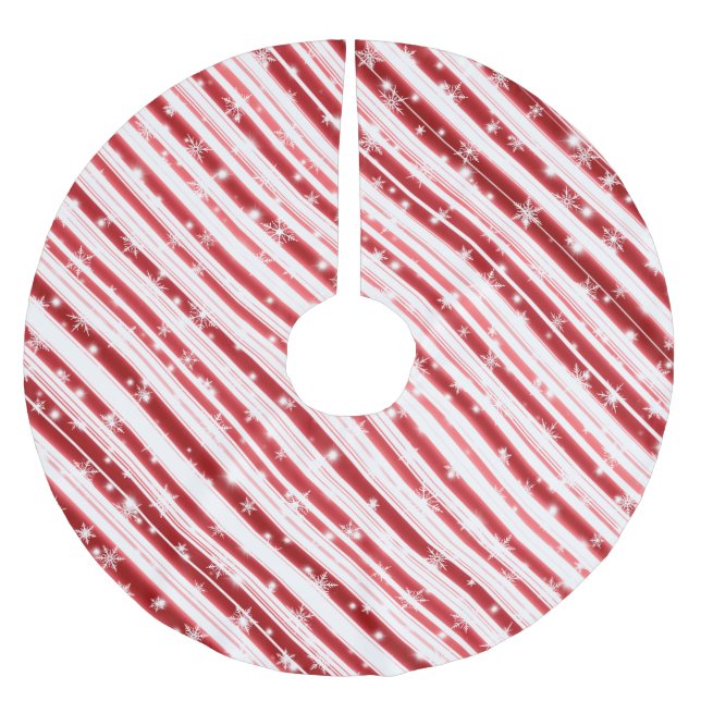 Candy cane med stjärnor och Snöflingor Julgransmatta Borstad Polyester (Framsidan)