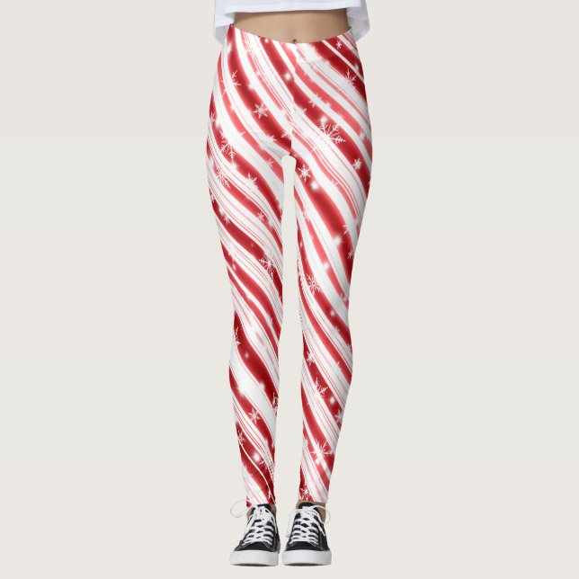 Candy cane med stjärnor och Snöflingor Leggings (Framsida)