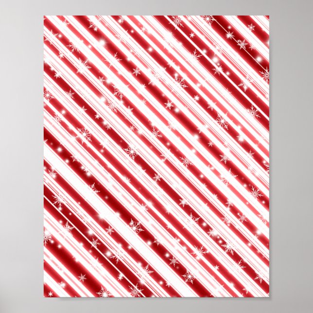 Candy cane med stjärnor och Snöflingor Poster (Framsidan)