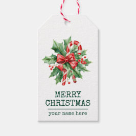 Candy Cane Merry Christmas Custom Text Dark Green Presentetikett