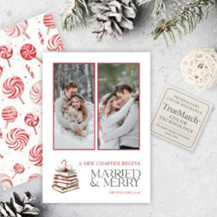 Candy cane Merry & Married 2 Photo Newlyed Julkort