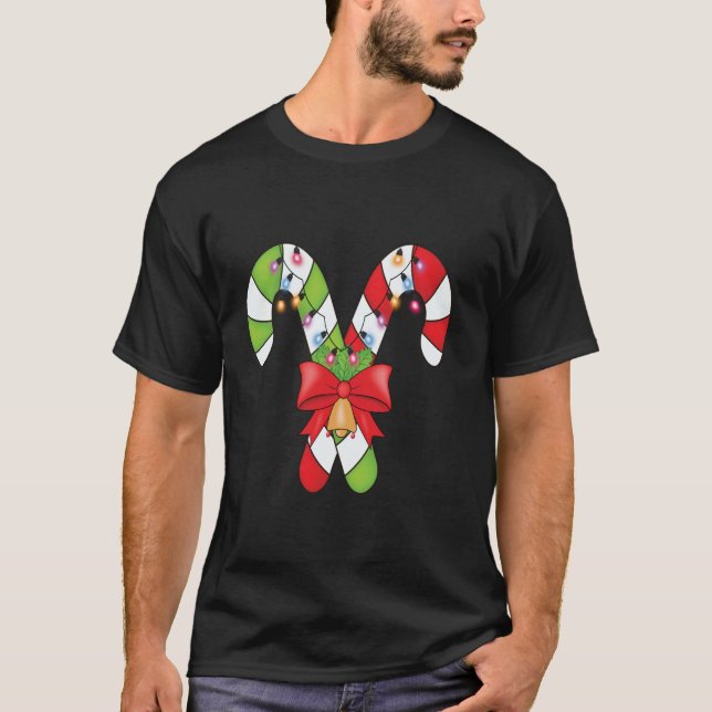 Candy cane Merry och Bright jul Ljus Long T Shirt (Framsida)