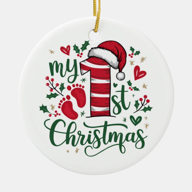 Candy Cane ”Min första jul” med foto Julgransprydnad Keramik (Framsidan)