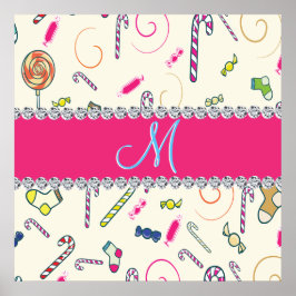 Candy cane Monogram jul Spectacular Bargain Poster