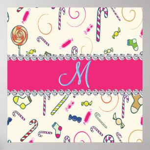 Candy cane Monogram jul Spectacular Bargain Poster