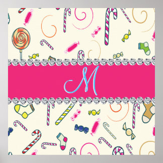 Candy cane Monogram jul Spectacular Bargain Poster